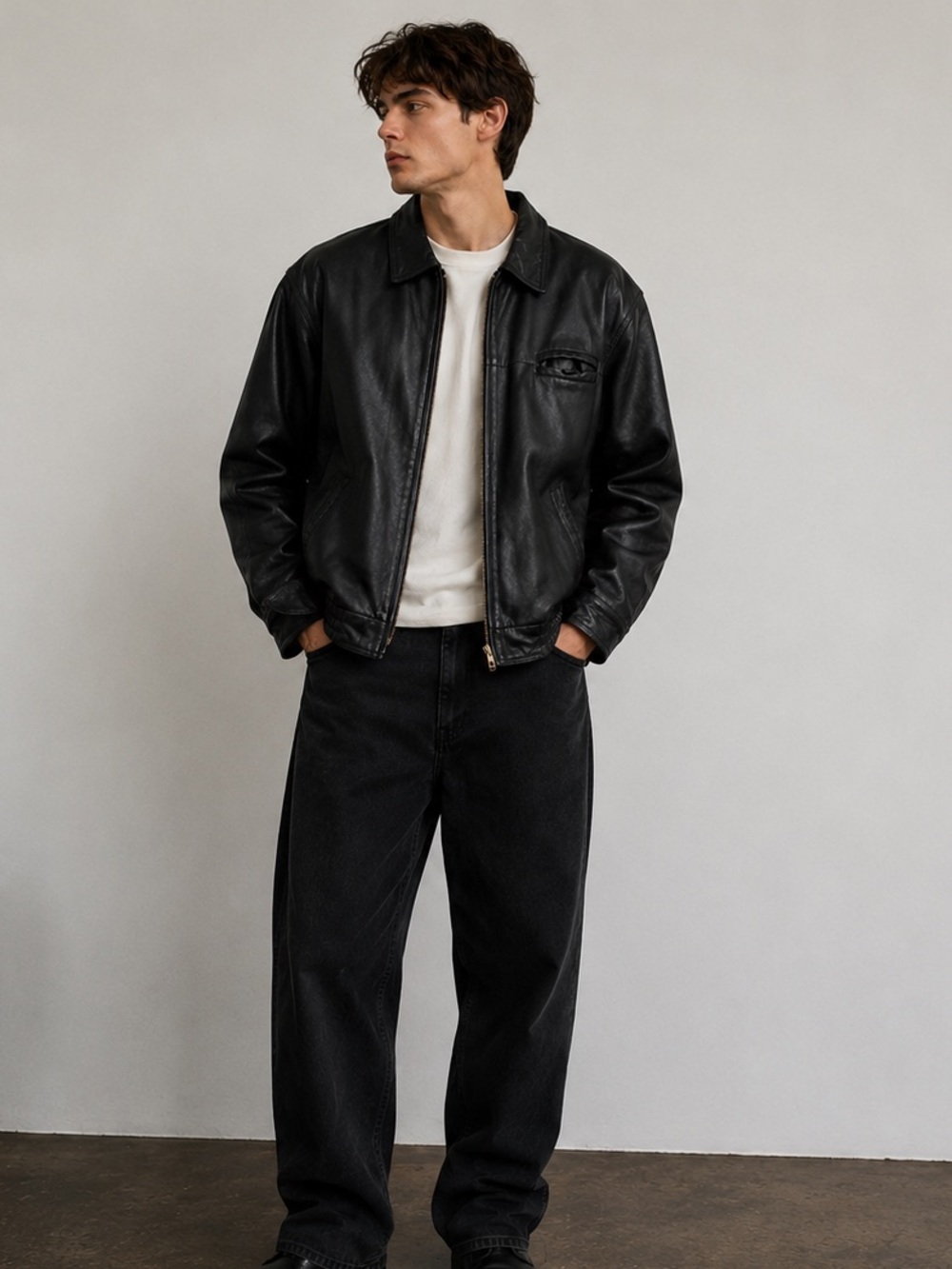 Vintage Cooper Black Leather Jacket Men’s Large Minimalist 90s Classic